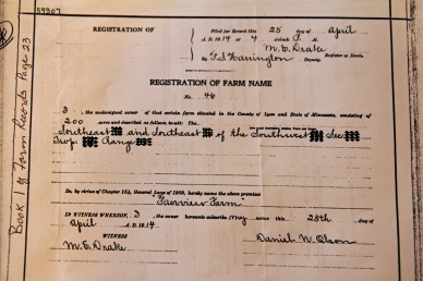A copy of the farm name registration from the county courthouse
